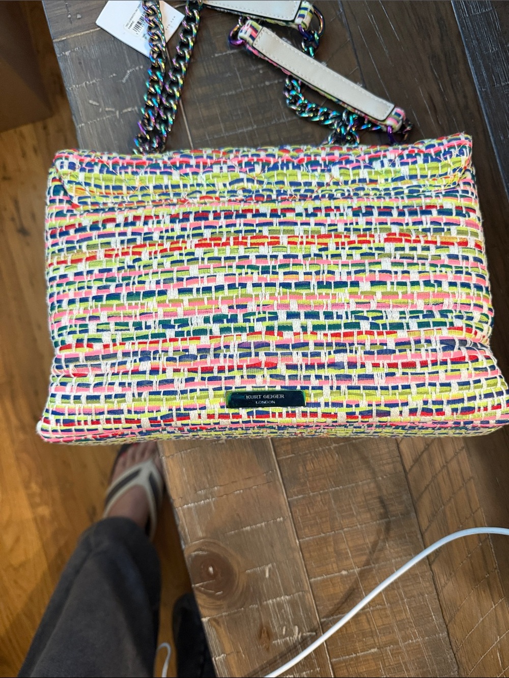 Kurt Geiger Large Kensington Tweed bag with Iridescent Chain (includes dust bag) - Picture 4 of 7